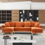 U-Shaped Velvet Sofa with Double Chaise Lounge