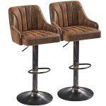Adjustable Dark Brown Bar Stools Set of 2
