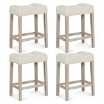 Beige Upholstered Saddle Bar Stools Set of 4