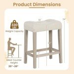 Beige Upholstered Saddle Bar Stools Set of 4