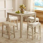 Beige Upholstered Saddle Bar Stools Set of 4