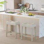 Beige Upholstered Saddle Bar Stools Set of 4