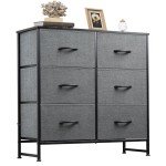 6-Drawer Fabric Dresser with Storage Bins - Dark Grey