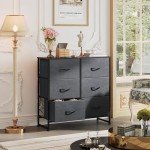 6-Drawer Fabric Dresser with Storage Bins - Dark Grey