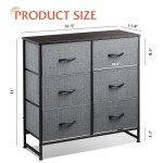 6-Drawer Fabric Dresser with Storage Bins - Dark Grey