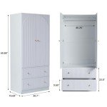 White Wooden Armoire Closet with Two Doors and Drawers