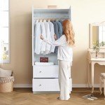 White Wooden Armoire Closet with Two Doors and Drawers