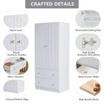 White Wooden Armoire Closet with Two Doors and Drawers
