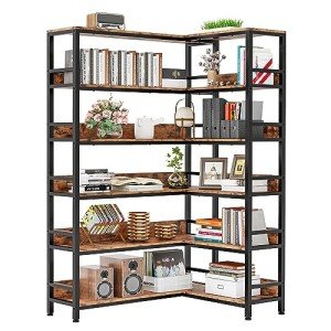 Industrial 6-Tier Corner Bookshelf with Metal Frame