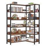 Industrial 6-Tier Corner Bookshelf with Metal Frame