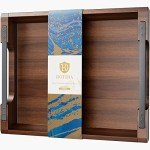 Acacia Wood Serving Tray with Metal Handles