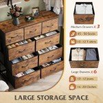 9-Drawer Rustic Fabric Storage Tower Dresser