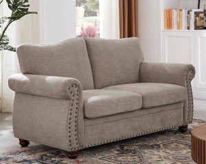 ONBRILL 66-Inch Beige Nailhead Loveseat Couch