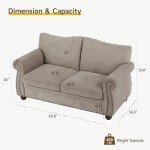 ONBRILL 66-Inch Beige Nailhead Loveseat Couch