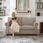ONBRILL 66-Inch Beige Nailhead Loveseat Couch