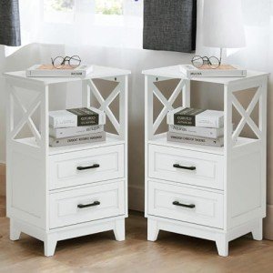 Rustic Tall Nightstand Set of 2 - White