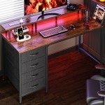 47-Inch Rustic Brown Computer Desk with LED Lights