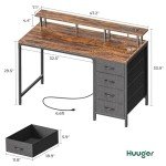 47-Inch Rustic Brown Computer Desk with LED Lights