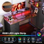 47-Inch Rustic Brown Computer Desk with LED Lights