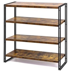 4-Tier Industrial Wood and Metal Bookshelf
