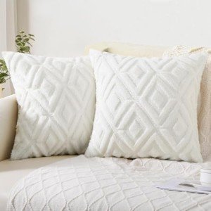 Plush Faux Fur Throw Pillow Covers 18x18 - Set of 2