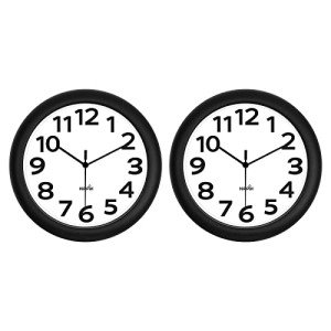 2 Pack Silent 10 Inch Wall Clocks, Black
