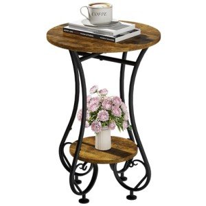 Small Round Side Table with Lower Shelf