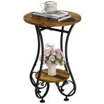 Small Round Side Table with Lower Shelf