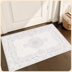 Grey and White 2x3 Small Rug for Living Room