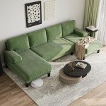 Green U-Shaped Corduroy Sectional Sofa for Small Spaces