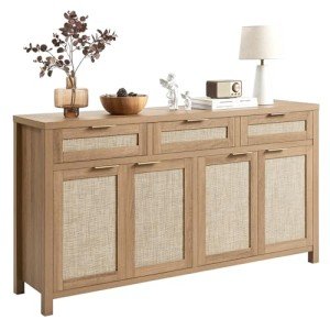 Boho Rattan Sideboard Buffet Cabinet with Storage