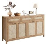 Boho Rattan Sideboard Buffet Cabinet with Storage