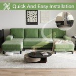 Green U-Shaped Corduroy Sectional Sofa for Small Spaces