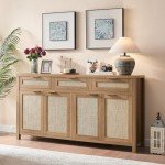 Boho Rattan Sideboard Buffet Cabinet with Storage