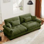 94" Green Velvet Modular Sectional Sofa with Pillows