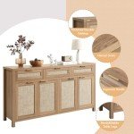 Boho Rattan Sideboard Buffet Cabinet with Storage
