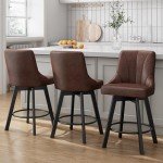 Set of 3 Leather Upholstered Swivel Bar Stools