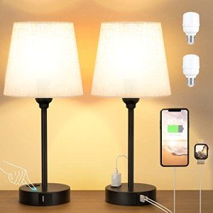 Set of 2 Mini Bedside Lamps with Charging Ports