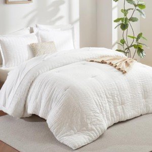 CozyLux 7-Piece White Seersucker Queen Bedding Set