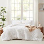 CozyLux 7-Piece White Seersucker Queen Bedding Set