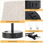 Set of 2 Mini Bedside Lamps with Charging Ports