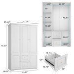 White 3-Door Bedroom Wardrobe with Drawers