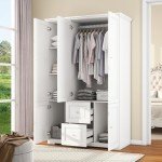 White 3-Door Bedroom Wardrobe with Drawers