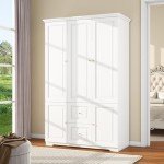 White 3-Door Bedroom Wardrobe with Drawers