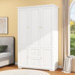 White 3-Door Bedroom Wardrobe with Drawers