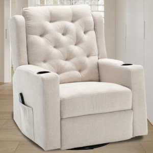 Beige Oversized Massage Rocker Recliner with Cup Holders