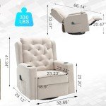 Beige Oversized Massage Rocker Recliner with Cup Holders