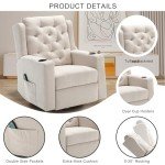 Beige Oversized Massage Rocker Recliner with Cup Holders