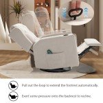 Beige Oversized Massage Rocker Recliner with Cup Holders