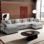 146" U-Shaped Modular Sofa with Ottomans - Grey